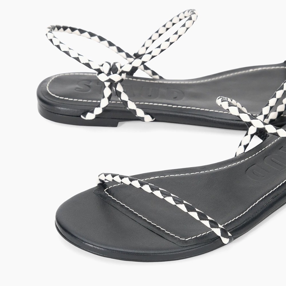 Staud Laurel Woven Theater Sandals Black White Leather Strappy Flats New! - Picture 5 of 11